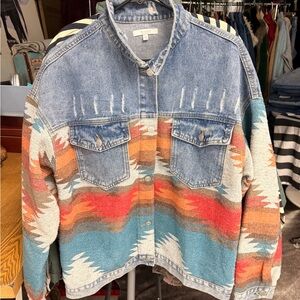 Denim and Multicolor Patterned Women's Jean Jacket